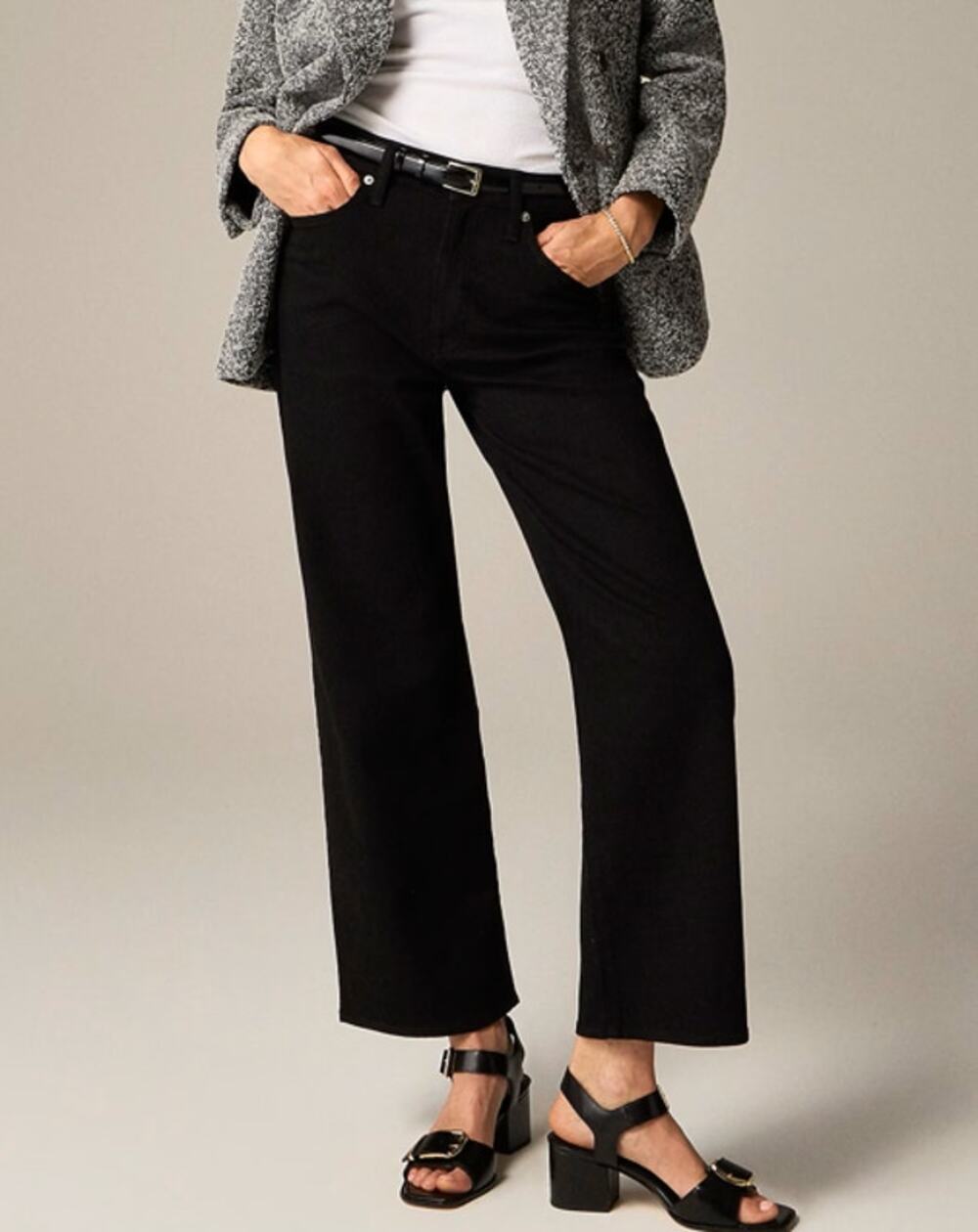 J.Crew 1996 Slim Wide-Leg Jeans Womens 31 Black Rinse High Rise Stretch Zip Fly